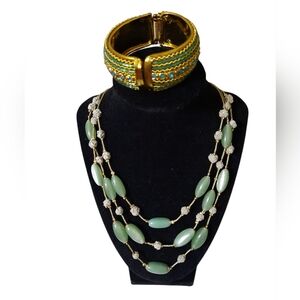 Vintage Green Necklace And Braclet Jewelry Set